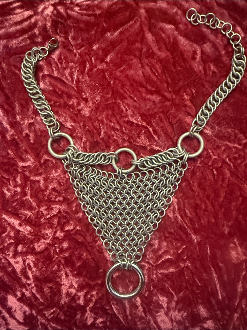 Chunky Silver-Tone Chainmail Triangle Necklace